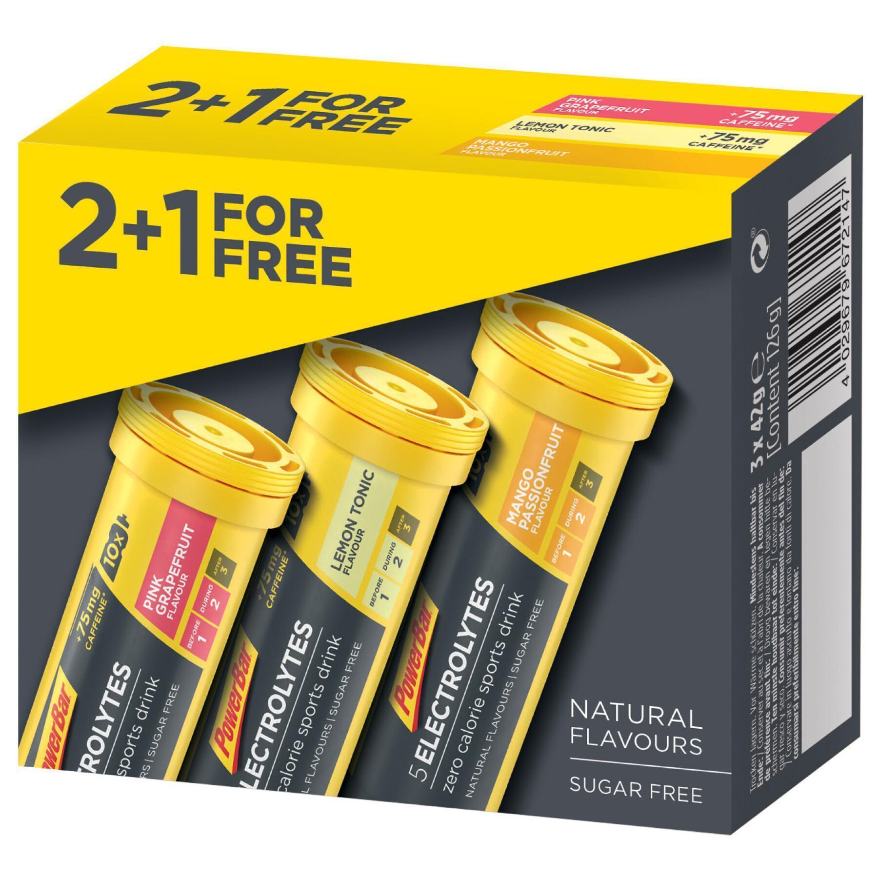Boissons PowerBar 5 Electrolytes MultiPack 8 packs of 2+1x10 tabs Mixed : Mango-Passion Fruit+Pink Grapefruit+Lemon Tonic