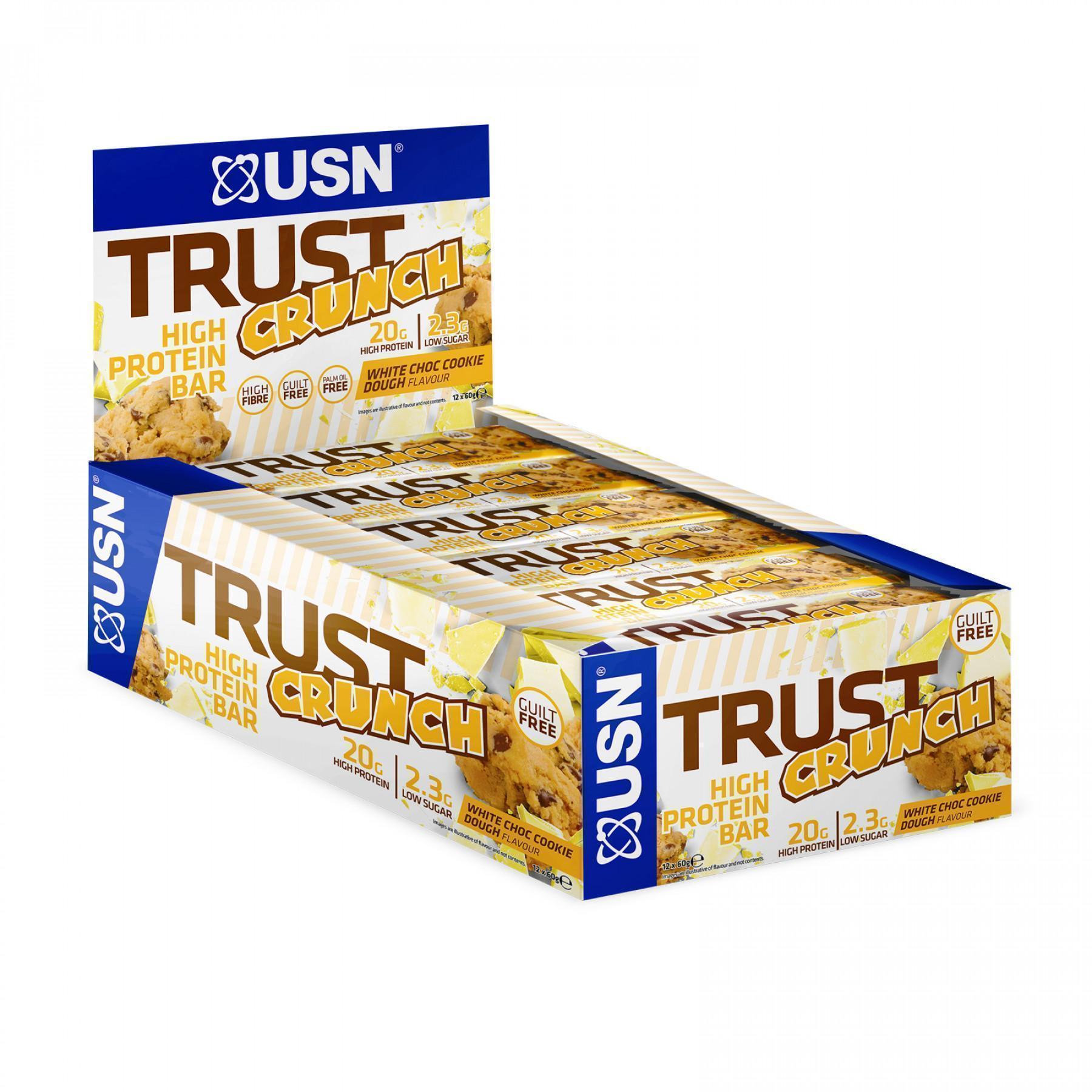Lot de 12 barres Trust USN Crunch Chocolat Blanc Cookies 60g